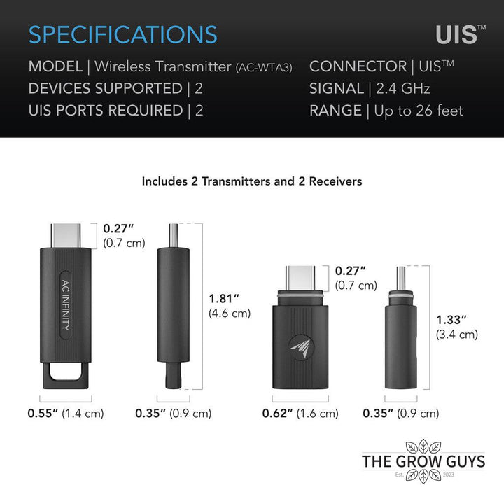 UIS 1-to-1 Transmitter & Receiver by AC Infinity — Wireless Connection for UIS Controllers & Devices