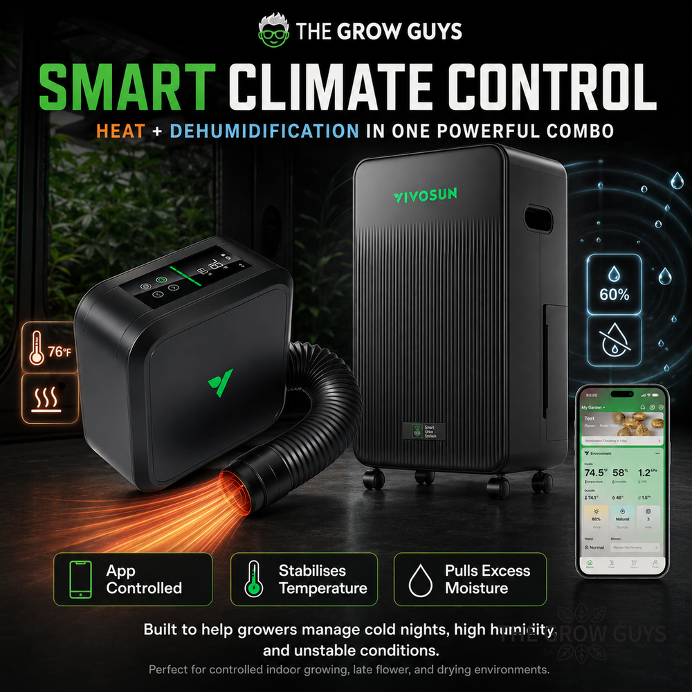 VIVOSUN Smart Climate Control Combo — AeroFlux 700W Heater + AeroDrain D12 Dehumidifier