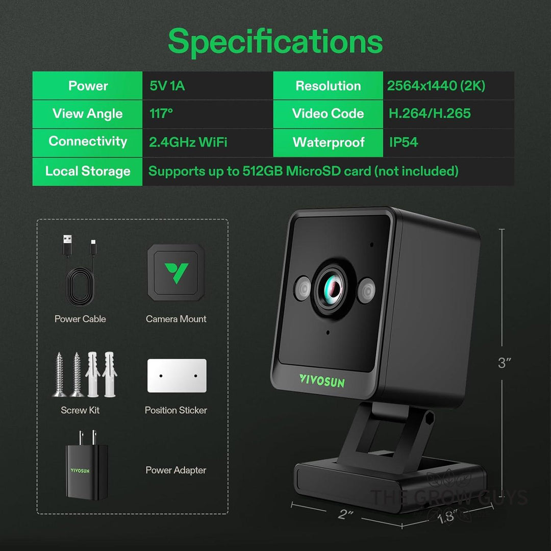 Vivosun 2K Smart Grow Camera — Wi-Fi Night Vision Tent Monitoring