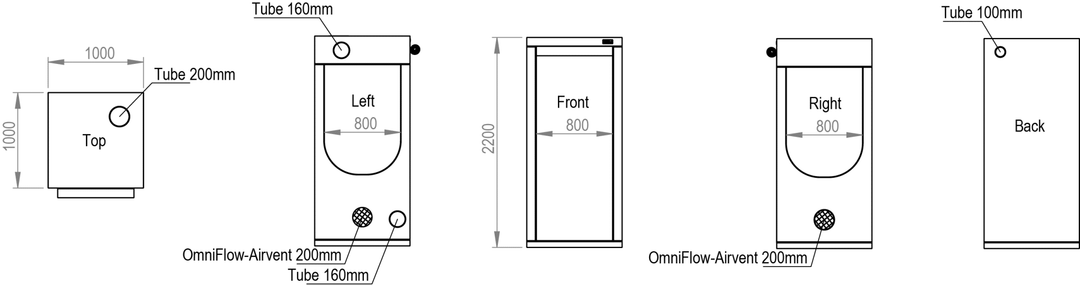 1 x 1 x 2.2m Grow Tent — Ambient Q100+ by HOMEbox