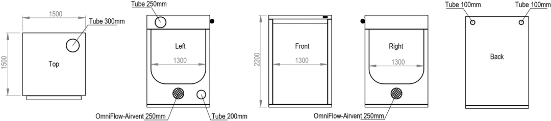 1.5 x 1.5 x 2.2m Grow Tent — Ambient Q150+ by HOMEbox