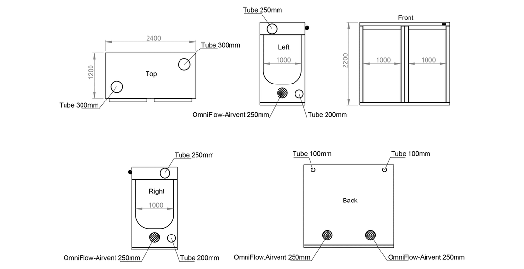 2.4 x 1.2 x 2.2m Grow Tent — Ambient R240+ by HOMEbox