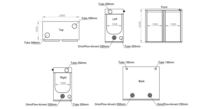 2.4 x 1.2 x 2.2m Grow Tent — Ambient R240+ by HOMEbox