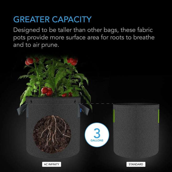 Heavy Duty Fabric Pots by AC Infinity — 500G 5-Pack with Steel LST Rings