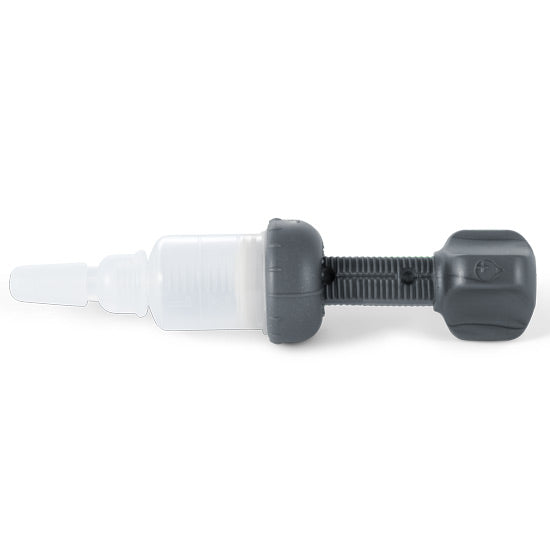 Patron EOS 2ml dispenser side view with clear cartridge, nozzle and grey piston