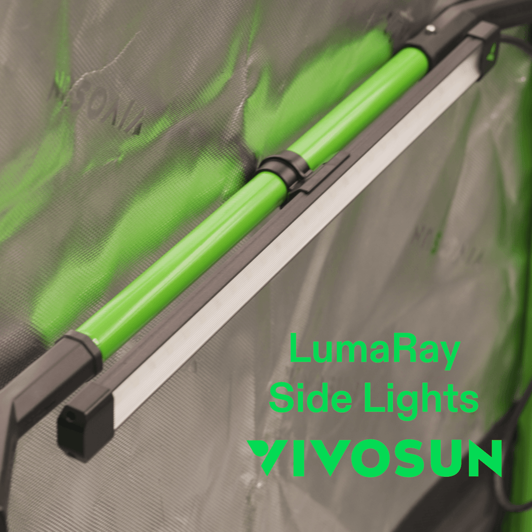 VIVOSUN LumaRay Side Light bar clipped to a grow tent support pole
