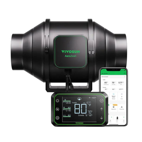 AeroZesh Inline Fan with E42A Controller by VIVOSUN - smart grow tent exhaust fan