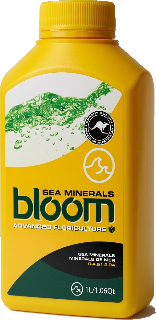 Bloom Sea Minerals yellow bottle, full-spectrum ocean trace mineral additive by Bloom Yellow Bottles