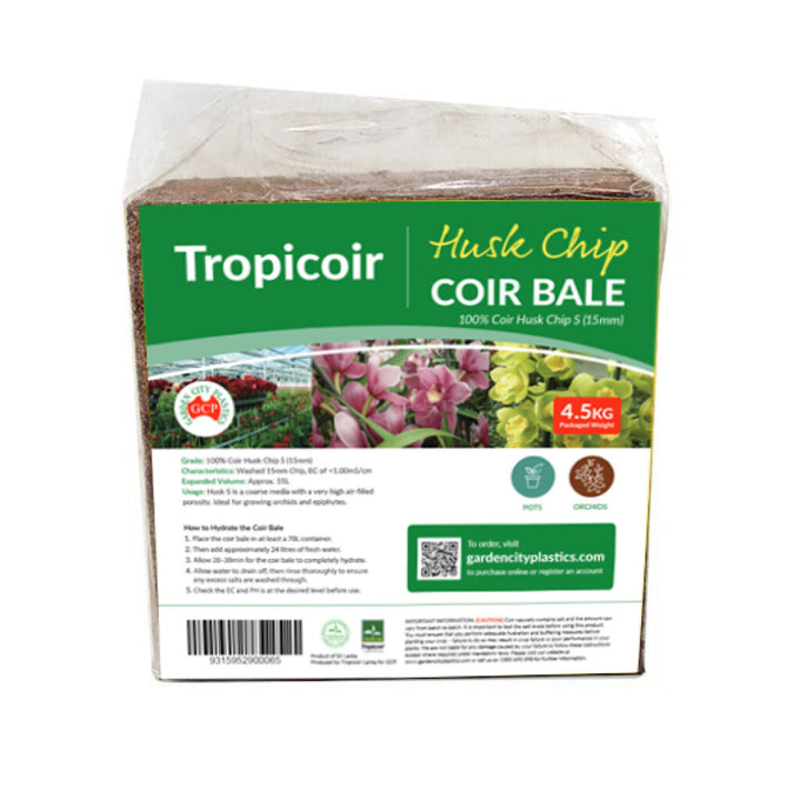 Tropicoir Husk Chip Coir Bale S 12-16mm, 4.5kg wrapped bale
