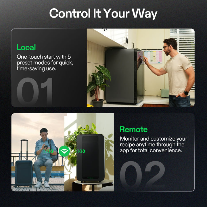 VCure controlled locally with five preset modes on the touchscreen or remotely through the VIVOSUN app
